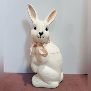 Vintage Plastic Blow Mold White Easter Bunny Rabbit Candy Container 11” 1970s